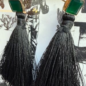 Margaret Elizabeth Elegant Black and Green Tassel Earrings